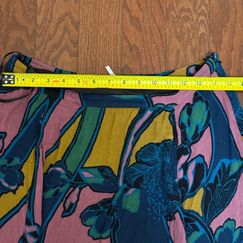 Free People Floral Ruffle Maxi Skirt Pink Yellow Teal Boho Tiered Size 6 - Picture 4 of 6